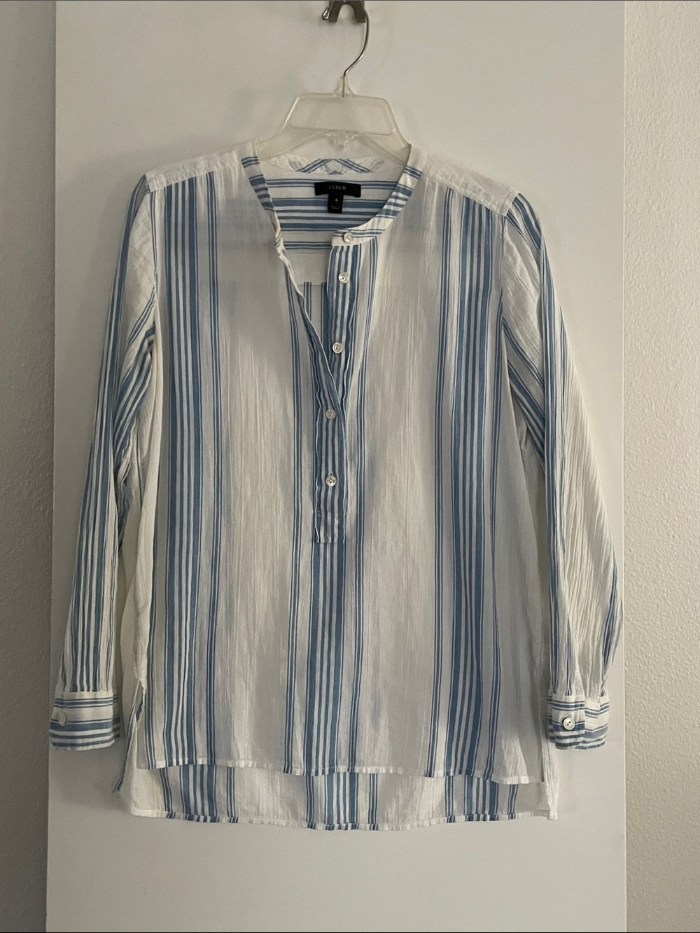 J Crew Pure Cotton Button Down Crew Neck Shirt Top Blue Striped
NWOT